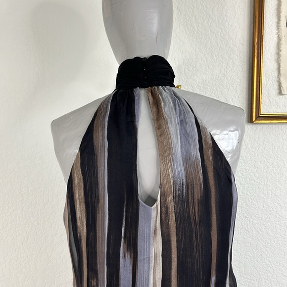 Zara Striped Inverted High Neck Cocktail Chiffon Dress - Picture 6 of 9